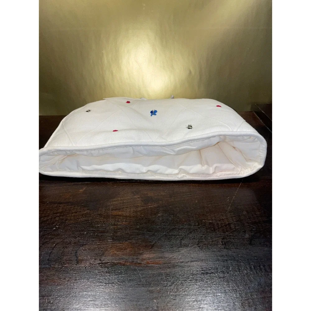 Rosewood Tea Cozy Cover White Quilted‎ Embroidered Bees Ladybugs Bow Accent